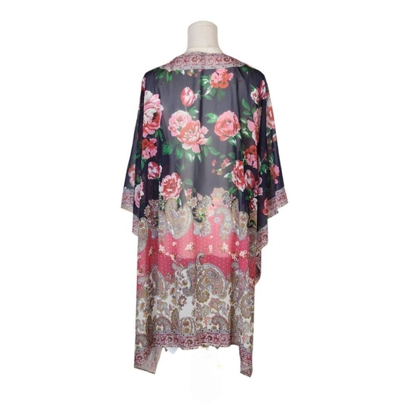 Floral Paisley Kimono M/L Boho Open Front Sheer Lightweight Duster Wrap - Picture 5 of 7